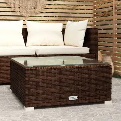 vidaXL Durable Patio Coffee Table - Brown Poly Rattan & Glass, Lightweight, Waterproof, Modular Design, Easy Maintenance, 23.6"x23.6"x11.8"