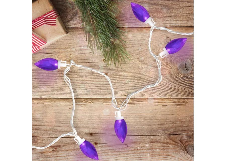 25 Count Purple LED C9 Christmas Lights  16 ft White Wire