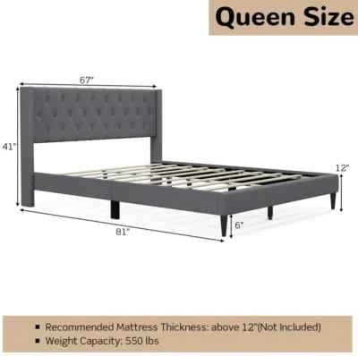 Hivvago Queen Size Upholstered Platform Bed with Button Tufted Wingback Headboard