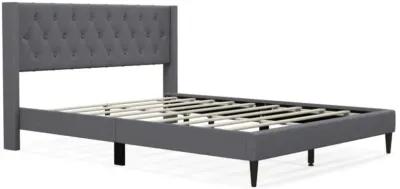 Hivvago Queen Size Upholstered Platform Bed with Button Tufted Wingback Headboard