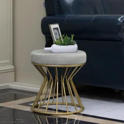 Modern Round Velvet Stool with Bent Gold Metal Base Standard Ottoman, Grey