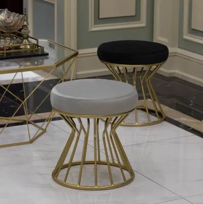 Modern Round Velvet Stool with Bent Gold Metal Base Standard Ottoman, Grey