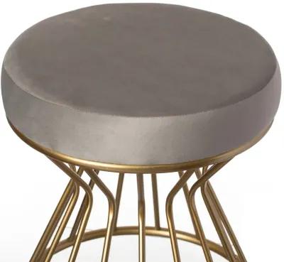 Modern Round Velvet Stool with Bent Gold Metal Base Standard Ottoman, Grey