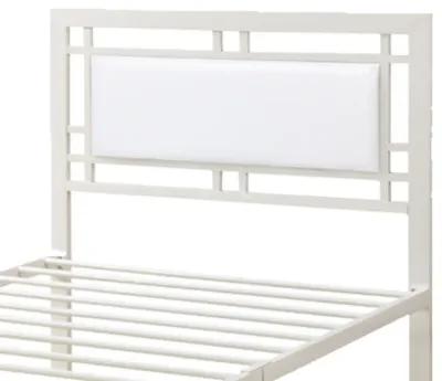 Metal Frame Twin Bed With Leather Upholstered Headboard White