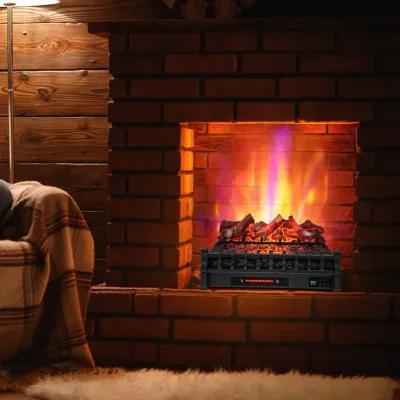 26 Inch Electric Fireplace Heater with Remote Control and Realistic Lemonwood Ember Bed-Black