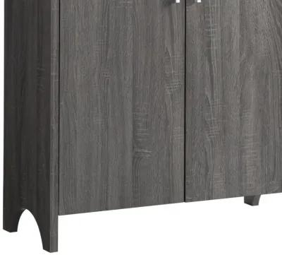 Ross Shoe Cabinet, 2 Doors, Open Top Shelf, Distressed Gray Finish - Benzara