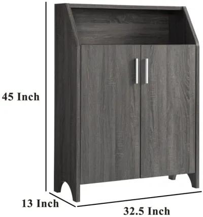 Ross Shoe Cabinet, 2 Doors, Open Top Shelf, Distressed Gray Finish - Benzara