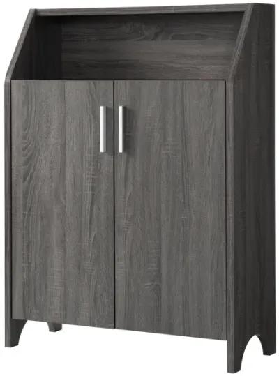 Ross Shoe Cabinet, 2 Doors, Open Top Shelf, Distressed Gray Finish - Benzara