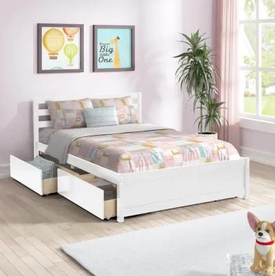 Full Size Wood Platform Bed Frame with Headboard and four drawers