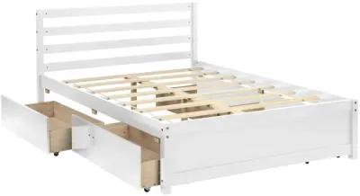 Full Size Wood Platform Bed Frame with Headboard and four drawers