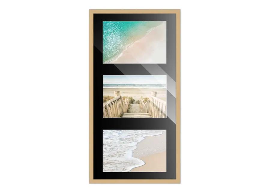 7.5x14.5 Wood Collage Frame with Black Mat For 3 4x6 Pictures