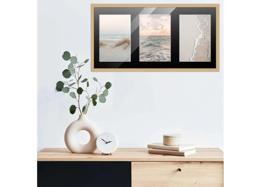 7.5x14.5 Wood Collage Frame with Black Mat For 3 4x6 Pictures