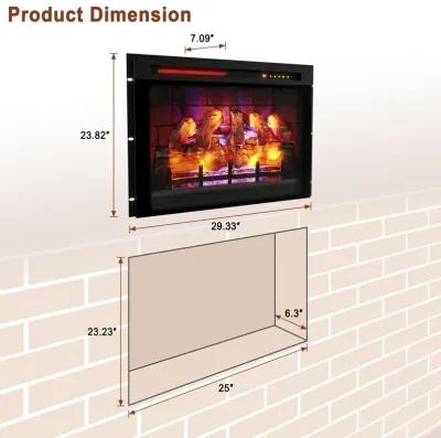 MONDAWE 28" Wall-Mounted Recessed Electric Fireplace 5120 BTU Heater with Remote Control Adjustable Flame Color & Heat Setting