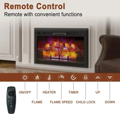 MONDAWE 28" Wall-Mounted Recessed Electric Fireplace 5120 BTU Heater with Remote Control Adjustable Flame Color & Heat Setting