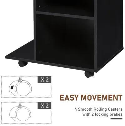 Black Office Helper: Mobile File Cabinet/Printer Stand with CPU Holder