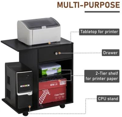 Black Office Helper: Mobile File Cabinet/Printer Stand with CPU Holder