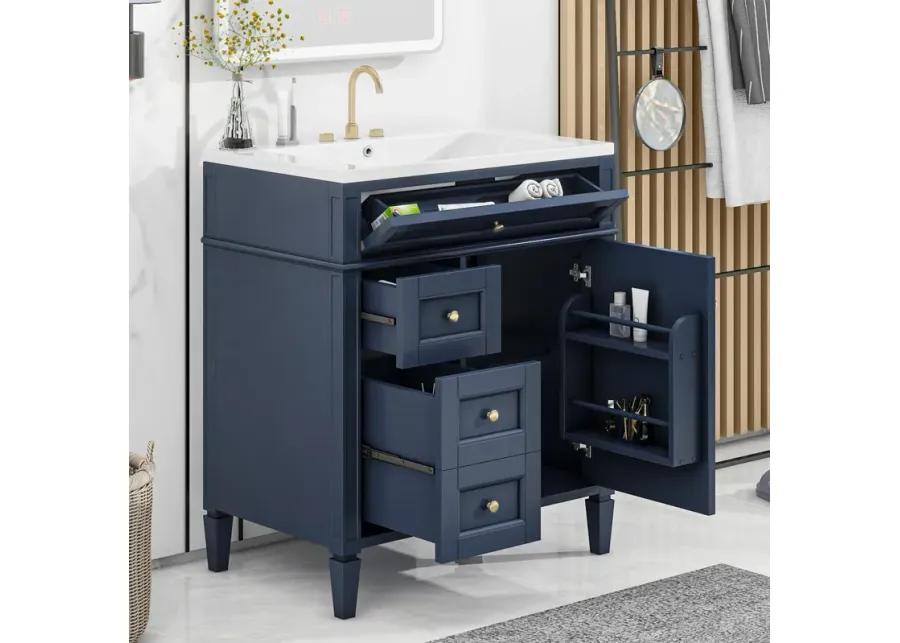 Modern Bathroom Vanity with Adjustable Shelf and Tip-Out Drawer