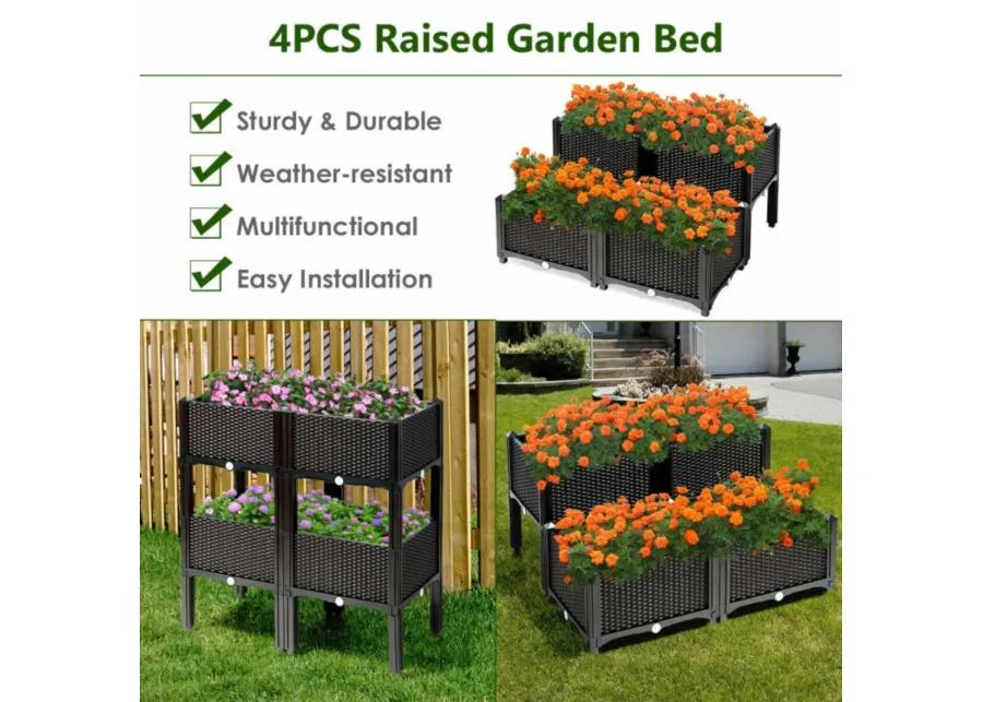 Hivvago Set of 4 Elevated Flower Vegetable Herb Grow Planter Box