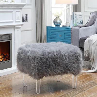 Inspired Home Wayne Faux Fur Ottoman