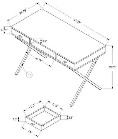 Monarch Specialties I 7211 Computer Desk, Home Office, Laptop, Storage Drawers, 48"L, Work, Metal, Laminate, Glossy White, Chrome, Contemporary, Modern