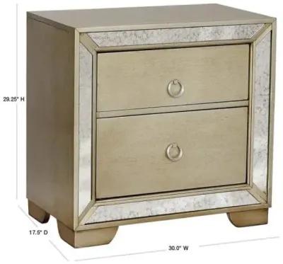 Glam Champagne Gray Finish 1 Piece Nightstand Antique Mirror Panels Ring Pull Handles Bedroom Furniture