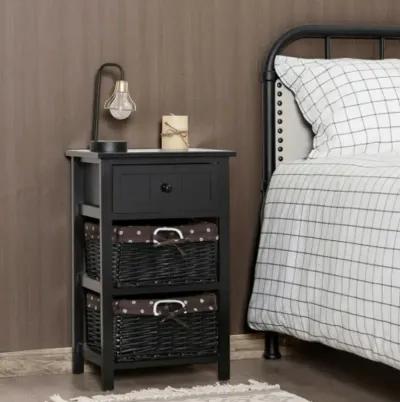 3 Layer 1 Drawer Nightstand End Table with 2 Baskets