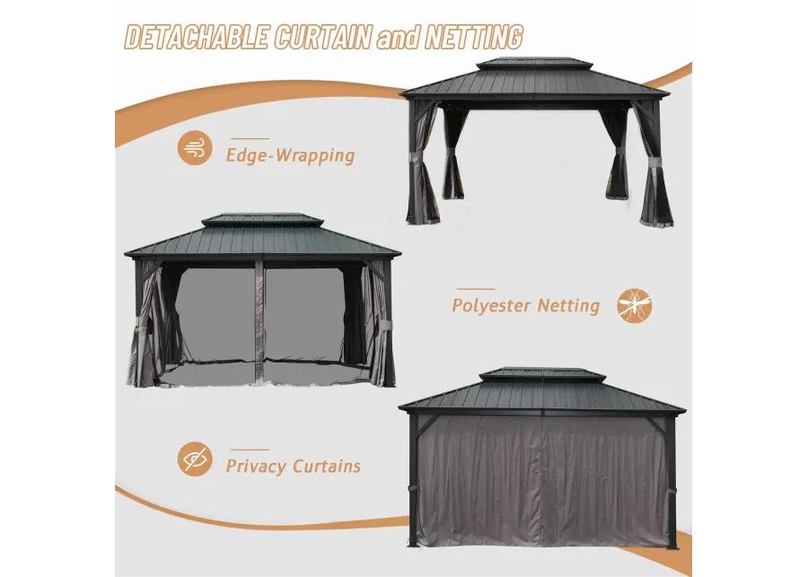 MONDAWE Hardtop Gazebo Outdoor Aluminum Gazebos Grill with Galvanized Steel Double Canopy for Patios Deck Backyard,Curtains&Netting