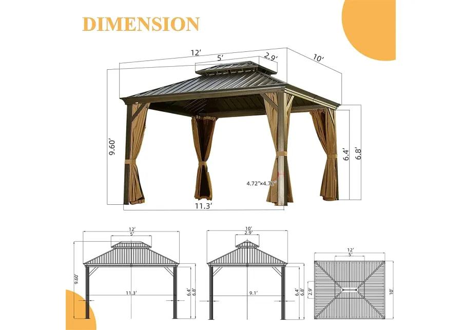 MONDAWE Hardtop Gazebo Outdoor Aluminum Gazebos Grill with Galvanized Steel Double Canopy for Patios Deck Backyard,Curtains&Netting