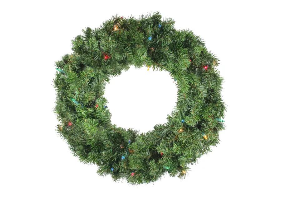 24" Pre-Lit Canadian Pine Artificial Christmas Wreath - Multi Lights