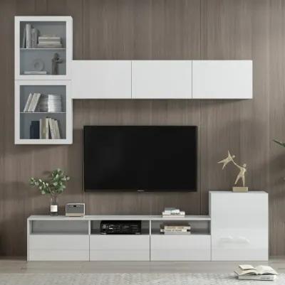 75" White TV Stand with Floating Wall Storage