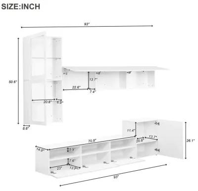 75" White TV Stand with Floating Wall Storage