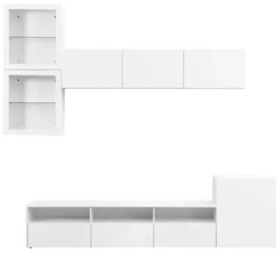 75" White TV Stand with Floating Wall Storage