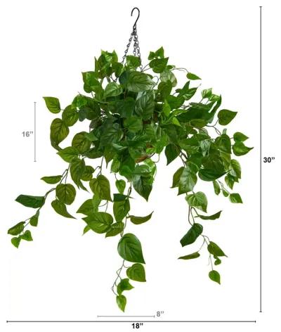 HomPlanti 2.5" Philodendron Artificial Plant in Hanging Basket