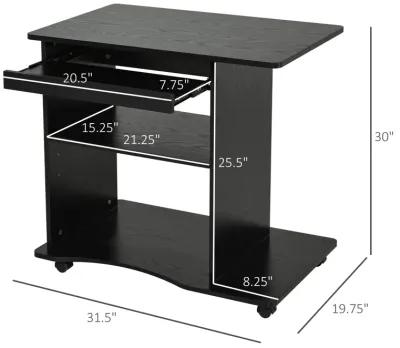 Black Mobile Workstation: Portable Computer Desk with Keyboard Tray