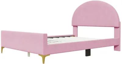 Full Size Upholstered Platform Bed with Classic Semicircle Shaped headboard and Mental Legs, Velvet, Pink