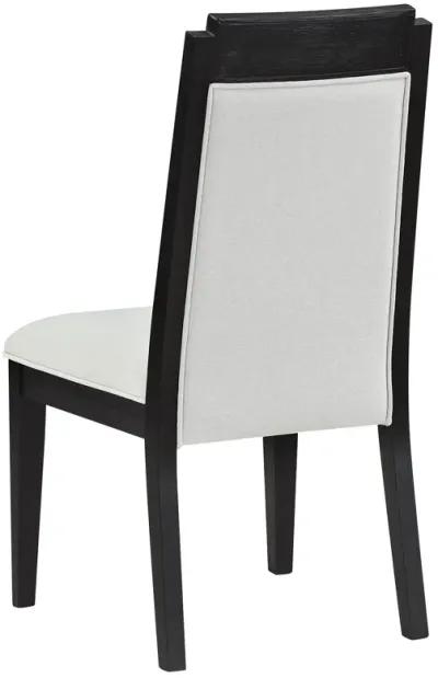 Jack Dining Chair, Set of 2, Ivory Fabric, Bordered Look with Black Wood - Benzara