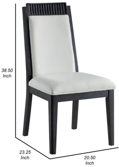 Jack Dining Chair, Set of 2, Ivory Fabric, Bordered Look with Black Wood - Benzara