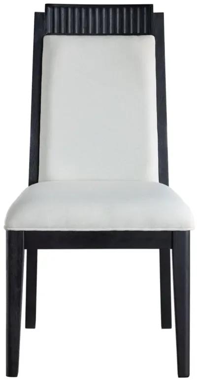 Jack Dining Chair, Set of 2, Ivory Fabric, Bordered Look with Black Wood - Benzara