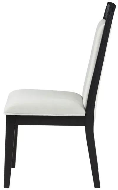 Jack Dining Chair, Set of 2, Ivory Fabric, Bordered Look with Black Wood - Benzara