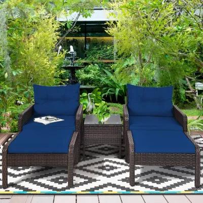 5 Pieces Patio Rattan Sofa Ottoman Furniture Set with Cushions