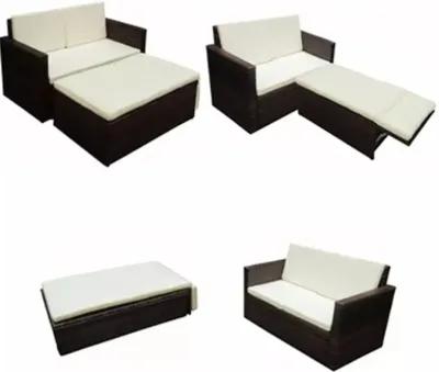 vidaXL 2 Piece Garden Lounge Set with Cushions Poly Rattan Brown