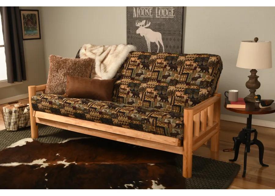 Lodge Futon in Natural Finish with Cabin Print Mattress