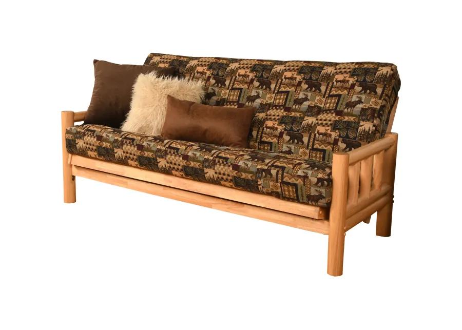 Lodge Futon in Natural Finish with Cabin Print Mattress