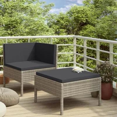 vidaXL 2 Piece Garden Lounge Set with Cushions Poly Rattan Gray