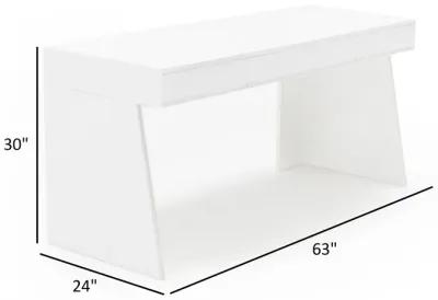 63 Inch Office Desk, 3 Drawers, Modern Glossy White with Steel Metal Frame - Benzara