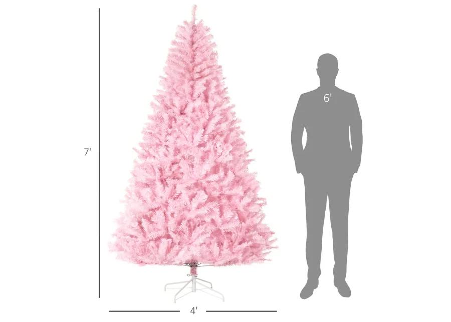 HOMCOM 7' Artificial Christmas Tree with Auto Open, Wide Shape, Pink