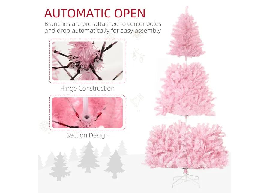 HOMCOM 7' Artificial Christmas Tree with Auto Open, Wide Shape, Pink