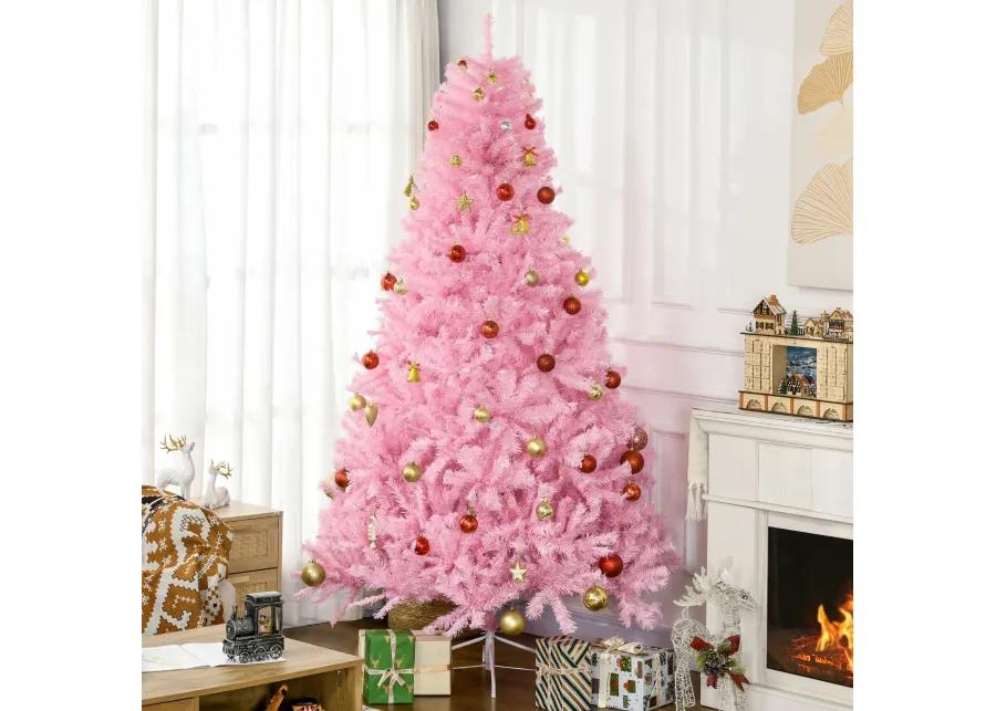 HOMCOM 7' Artificial Christmas Tree with Auto Open, Wide Shape, Pink