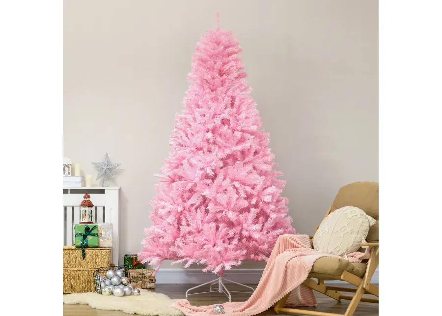 HOMCOM 7' Artificial Christmas Tree with Auto Open, Wide Shape, Pink