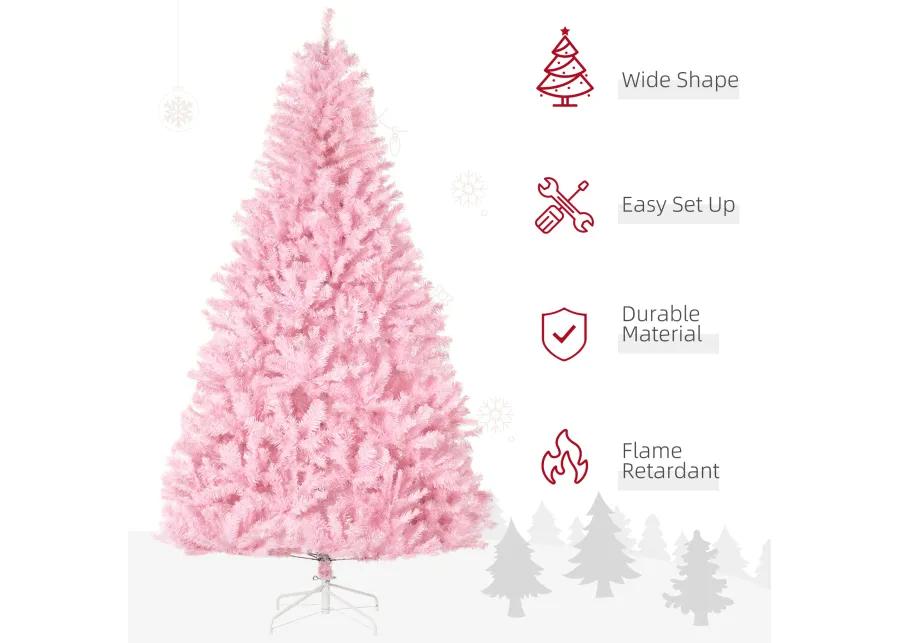 HOMCOM 7' Artificial Christmas Tree with Auto Open, Wide Shape, Pink